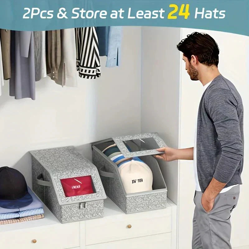 🧢 60% OFF! 🎉 Stackable storage boxes for caps – Space-saving, dust-free and with transparent sides 📦📦